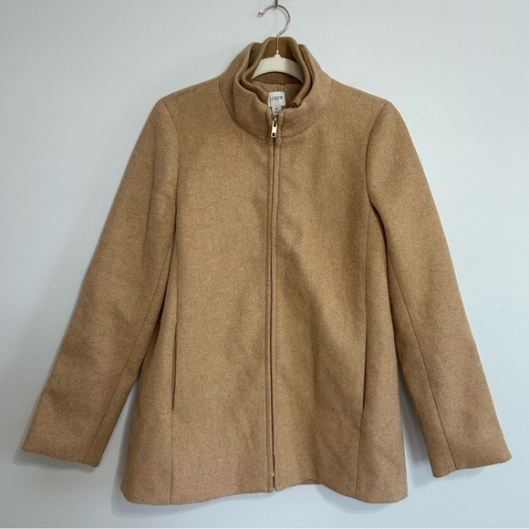 J. Crew Village Coat Camel Tan Full Zip Wool Blend Warm Winter Women’s Size 6 - Picture 2 of 9